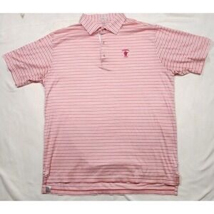 Peter Millar Polo Men L‎ Pink White Striped Champion Hills Golf Club Logo